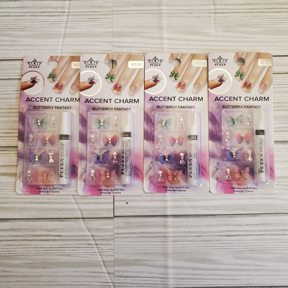 Pueen Nail Art Accent Charm Butterfly 3D Fantasy‎ Rhinestone Glitter Bundle 4
